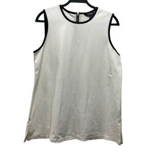 Ralph Lauren Womens Cream Sleeveless Top With Black Trim Size Large